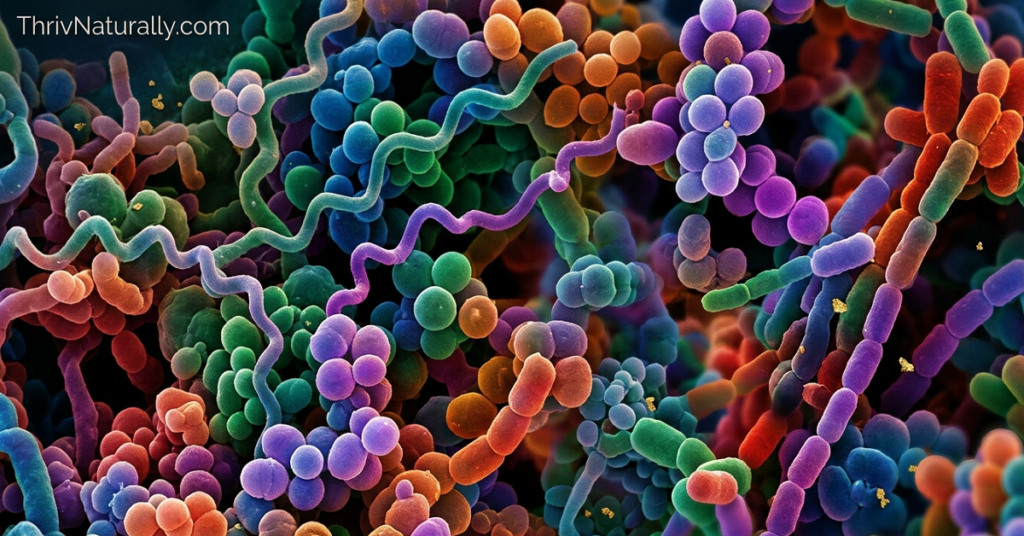 An illustration of the gut microbiome — the trillions of bacteria living in the human digestive system