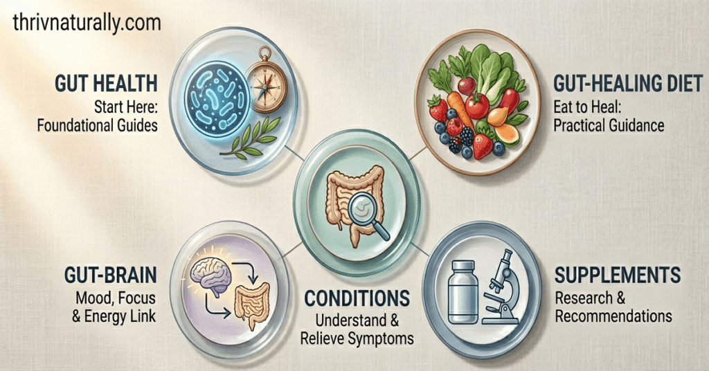 An infograhic showing five distinct elegant icons representing the core content pillars.